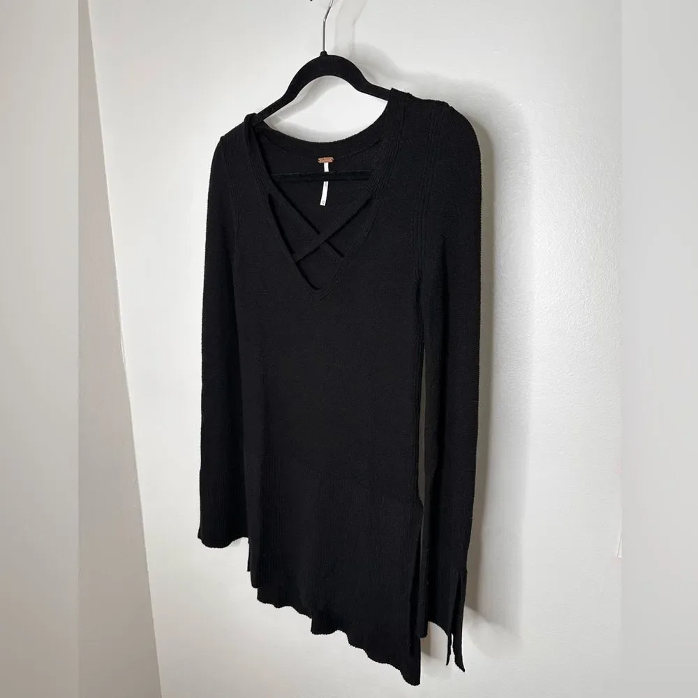 Free People Black Crisscross Front Knit Sweater